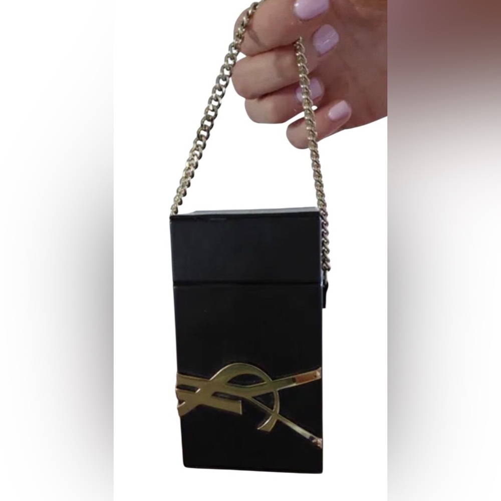 YSL Yves Saint Laurent Mini Black and Gold Chain Bag Clutch 4.72”x2.5”x1.77”